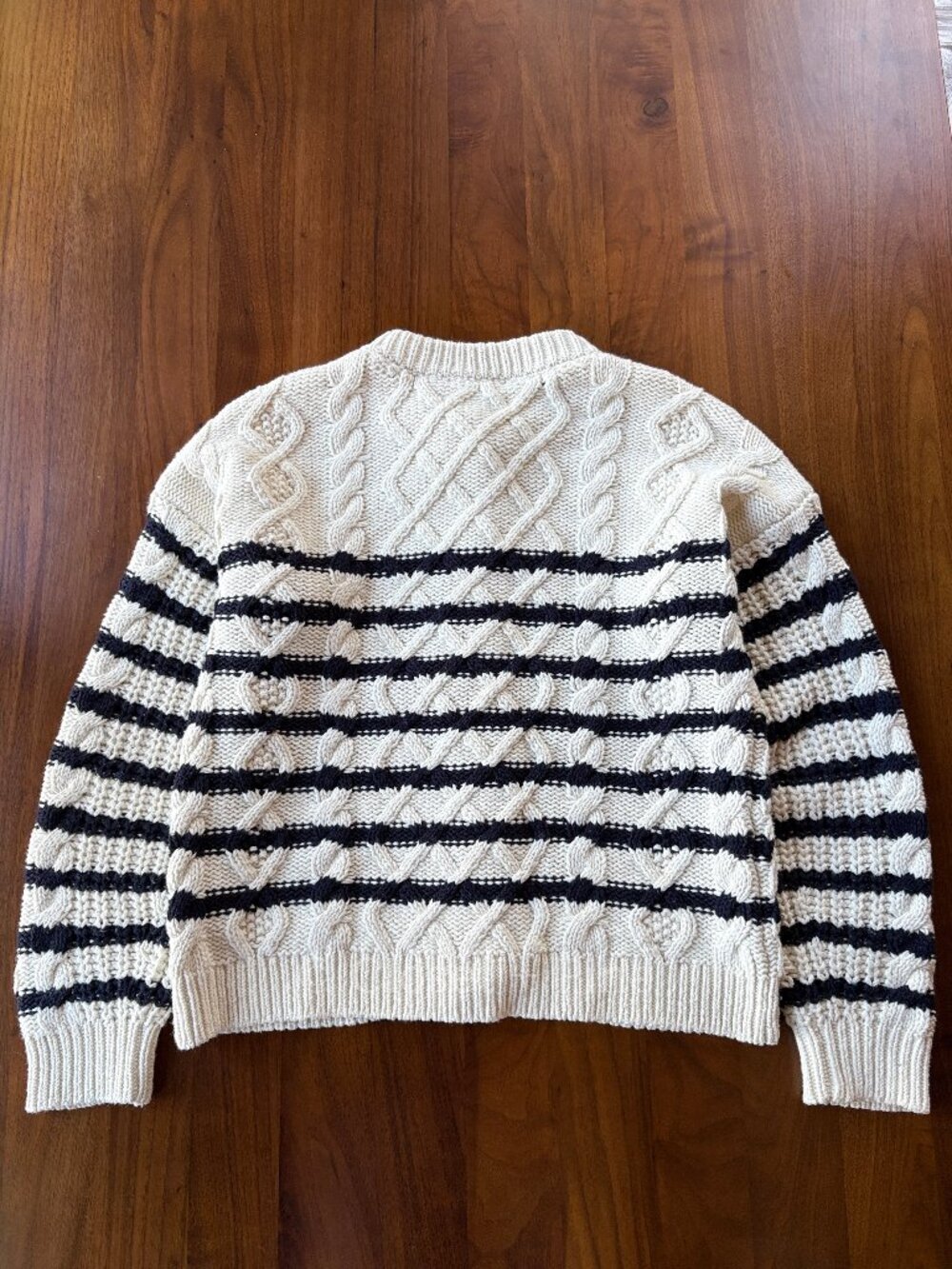 Sezane Sean‎ Cardigan Navy Ecru Striped Size Small Cotton Wool Cable Knit - Picture 5 of 16